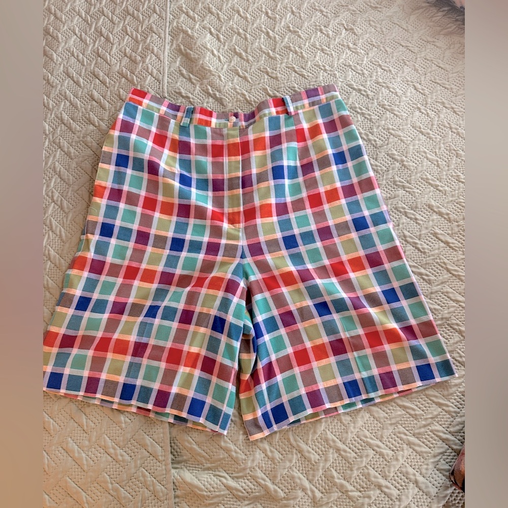 Vintage plaid Bermuda shorts. Vintage shorts size 14. Checked shorts. Long short